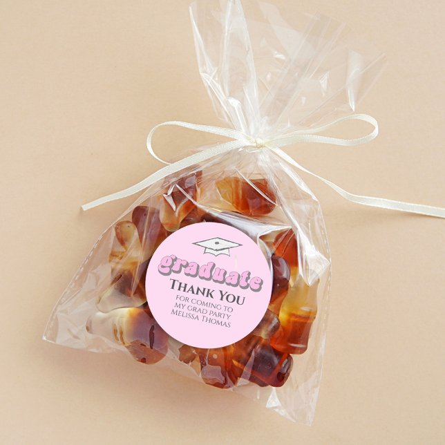 Graduation Pink Graduate Retro Typography Simple Classic Round Sticker (Creator Uploaded)