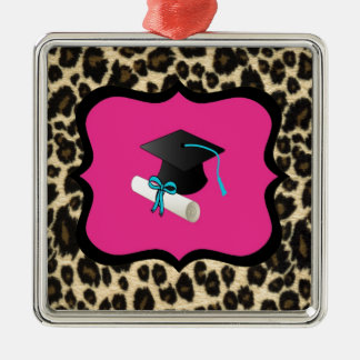 Graduation - Pink Leopard / Cheetah Metal Ornament