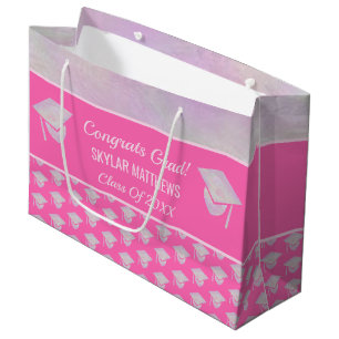 Graduation Pink Opal Pattern Trendy Congrats Large Gift Bag