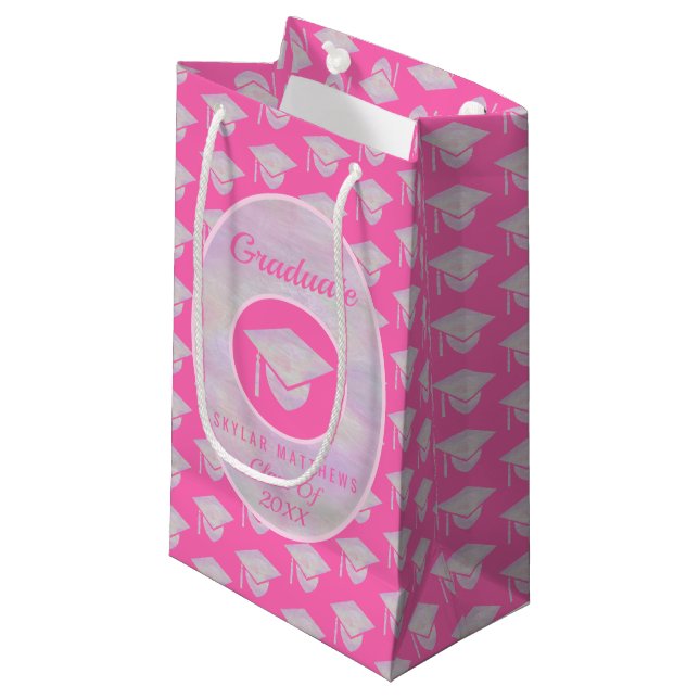 Graduation Pink Opal Trendy Pattern Graduate Small Gift Bag (Front Angled)
