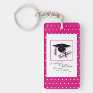 Graduation Pink Polka Dots Hat, Diploma Key Ring