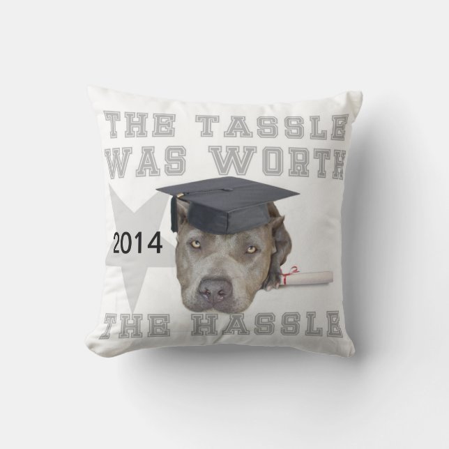 Graduation pitbull dog  Mojo pillow (Front)