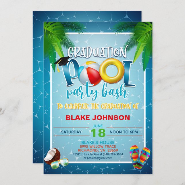 Graduation Pool Party Invitation (Front/Back)