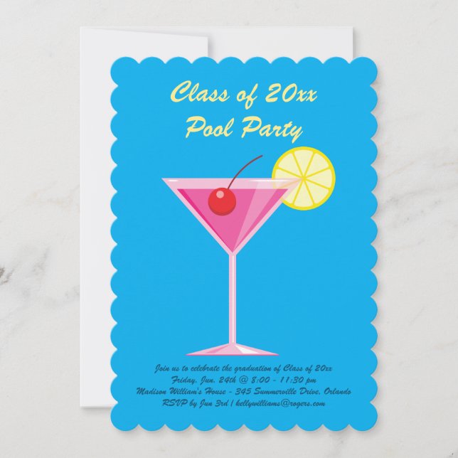 Graduation Pool Party Invitation in Blue (Front)