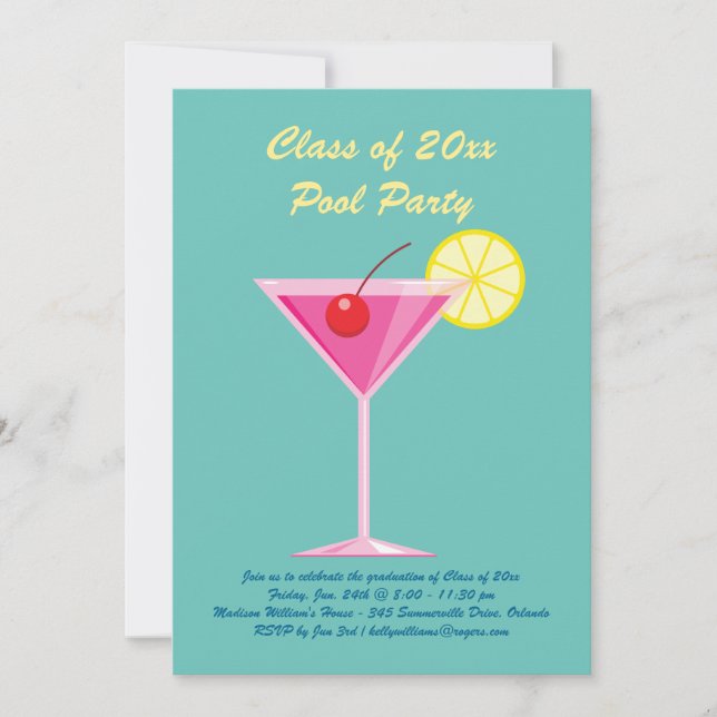 Graduation Pool Party Invitation in Turquoise (Front)
