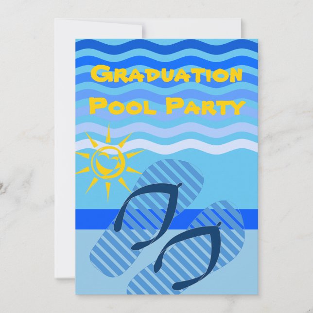 Graduation Pool Party Summer Blue Flip Flops Invitation (Front)