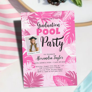 Graduation Pool Party Tropical Botanical Photo Invitation