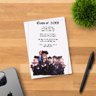 Graduation Porcelain Figurines Photo Class of 20XX Acrylic Invitations