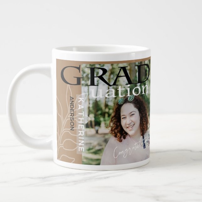 Graduation Poster Styled Photo Brown Large Coffee Mug (Left)