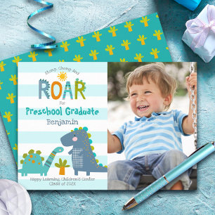 Graduation Preschool Photo Dinosaurs Boy Cute Fun Announcement