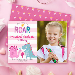 Graduation Preschool Photo Dinosaurs Girl Cute Fun Announcement