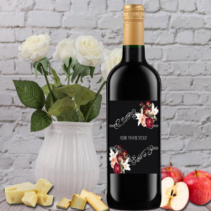 Graduation Pretty Red Roses Lilies on Black  Wine  Wine Label