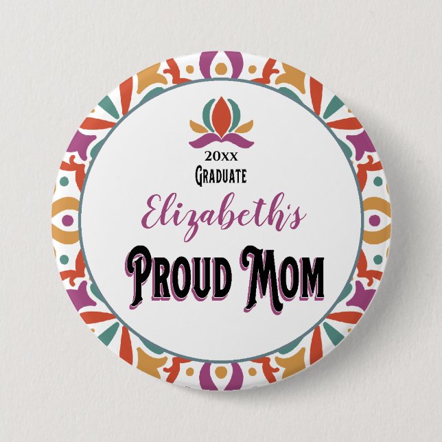 Graduation Proud Mum Parent Monogram Grad 7.5 Cm Round Badge (Front)