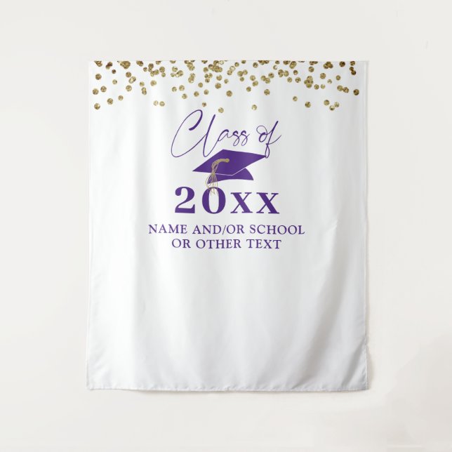 Graduation Purple Class Year Backdrop Tapestry (Front)