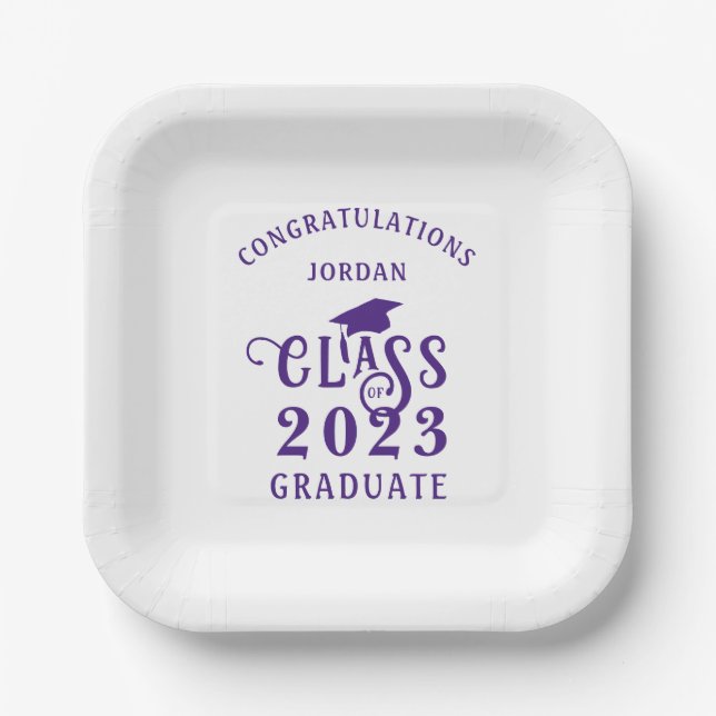 Graduation Purple Class Year Congrats Name Paper Plate (Front)