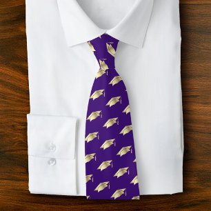Graduation Purple Gold Foil Cap Icon Pattern Bold Tie