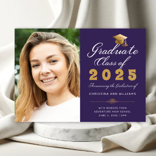 Graduation Purple Gold Script Class of 2025 Photo Announcement