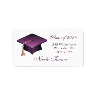 Graduation purple mortar cap label