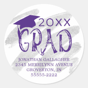 Graduation Purple Silver Grad Return Address Classic Round Sticker
