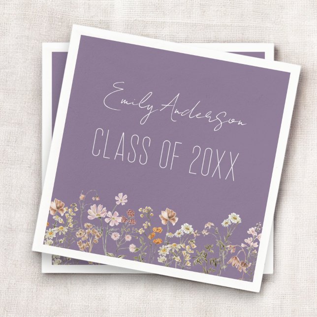 Graduation Purple Wildflower Boho Grad Napkin (Creator Uploaded)