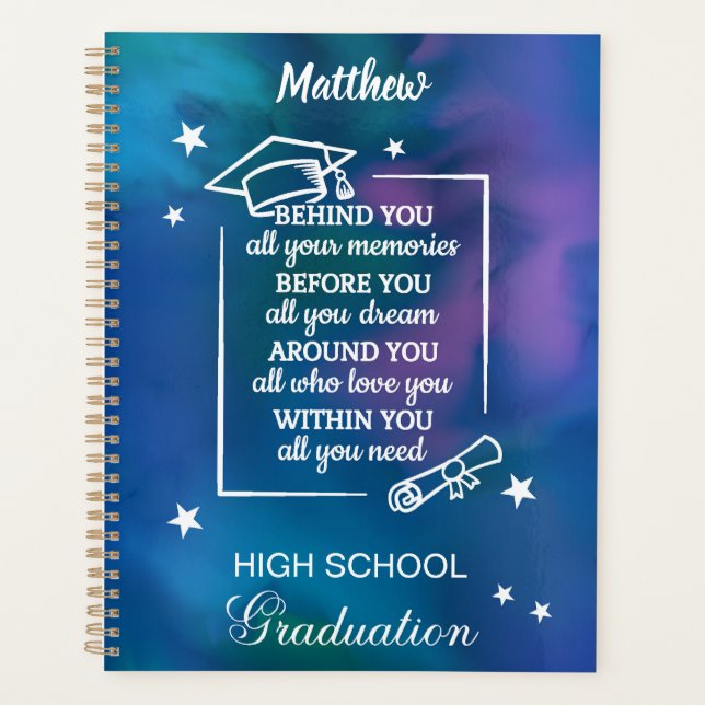 Graduation Quote on Watercolor Planner (Front)