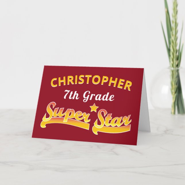 Graduation Red 7th Grade Star Middle School Card (Front)