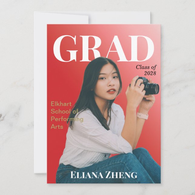 Graduation Red Black White Magazine Announcement (Front)