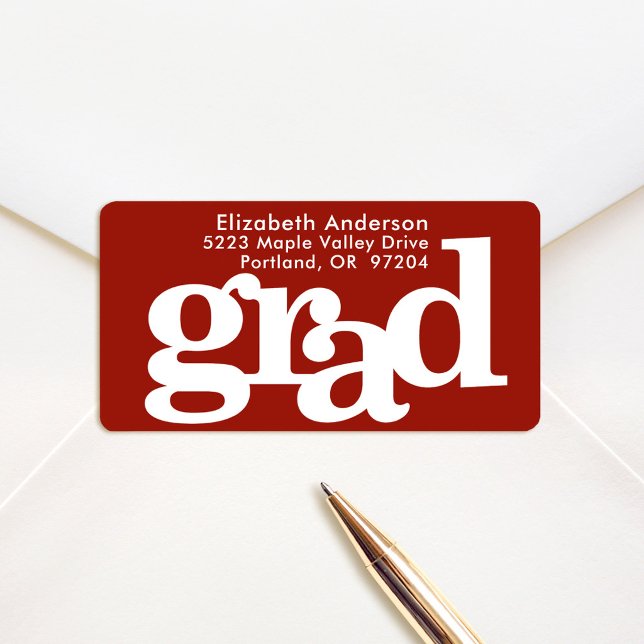 Graduation red bold modern typography address label (Creator Uploaded)