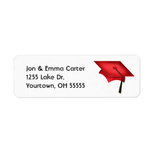 Graduation red cap and black tassel return address label