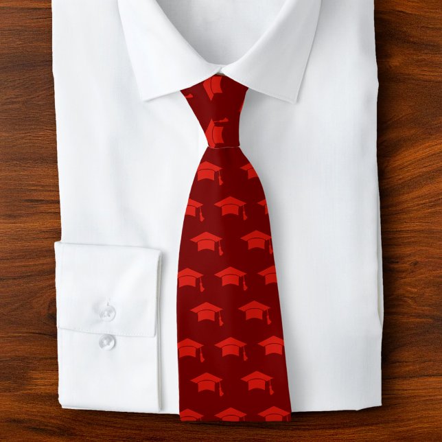 Graduation Red Cap Icon Pattern Bold Simple Classy Tie (Creator Uploaded)