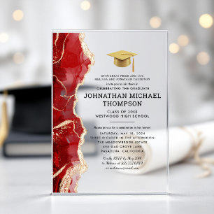 Graduation Red Gold Agate Graduation Acrylic Invitations