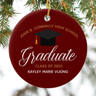 Graduation Red Gold Custom High School Name Ceramic Ornament