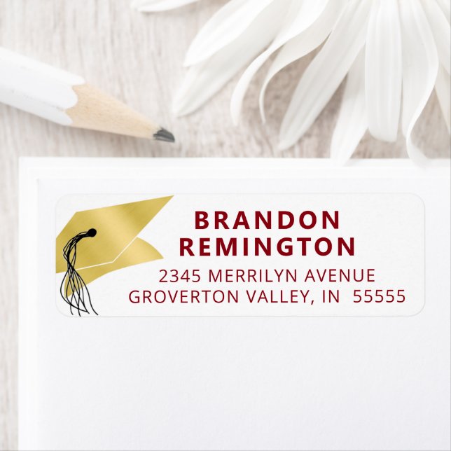 Graduation Red Gold Faux Metallic Foil Return Address Label (Insitu)