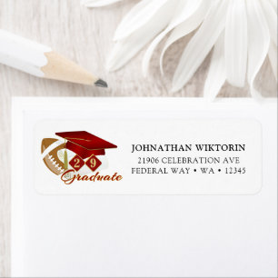 Graduation Red Gold Football Return Address Label