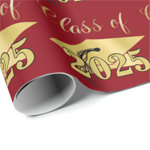 Graduation Red Metallic Gold Class Year Wrapping Paper