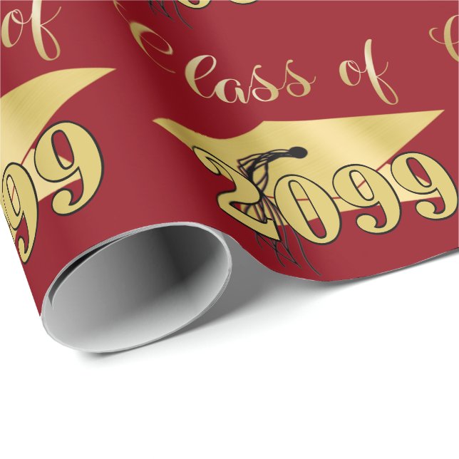 Graduation Red Metallic Gold Class Year Wrapping Paper (Roll Corner)