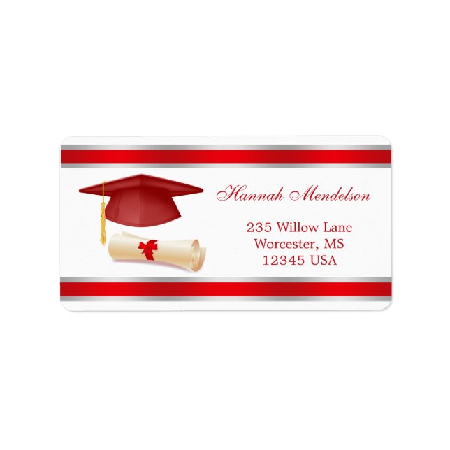 Graduation Red mortar & diploma Label (Front)