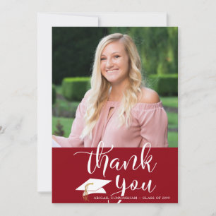 Graduation Red Thank You One Photo Script Card