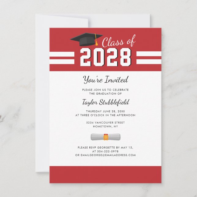 Graduation Red White Grad 2024 Party Invitation (Front)