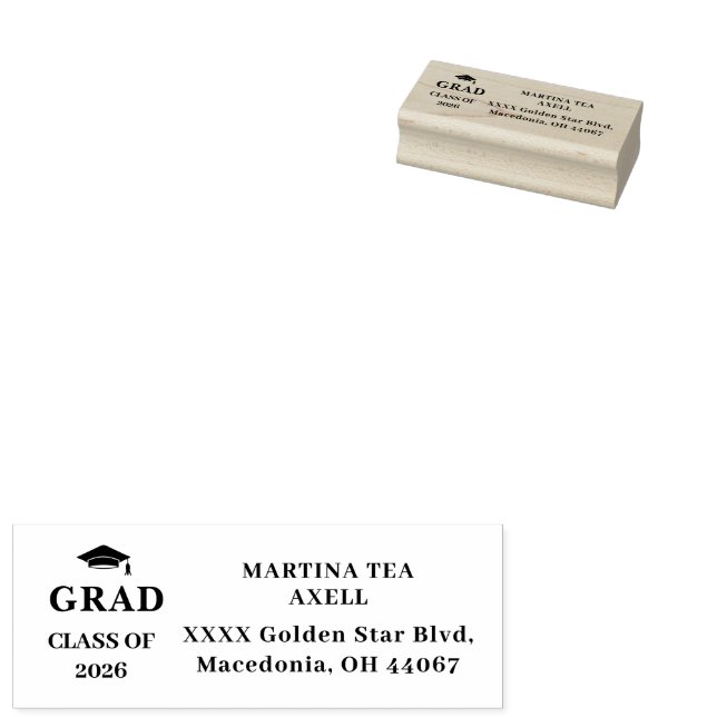 Graduation Return Address Label Rubber Stamp (Stamped)