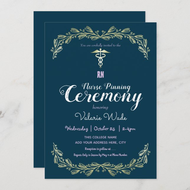 Graduation RN Nurse Pinning Ceremony Fancy Frame Invitation (Front/Back)