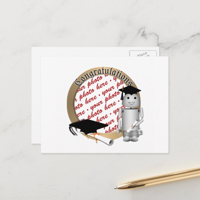 Graduation Robot Photo Frame Announcement Postcard (Front/Back In Situ)