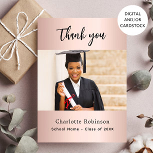 Graduation rose gold blush photo thank you card