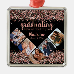Graduation Rose Gold Glitter Five Photo Metal Ornament