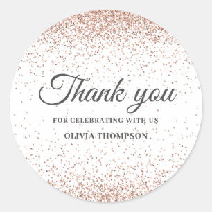 Graduation Rose Gold Glitter Thank You Classic Round Sticker