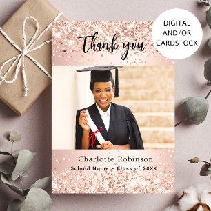 Graduation rose gold photo thank you card