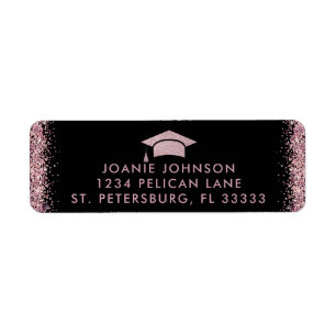 Graduation Rose Gold Pink Cap and Tassel Return Address Label