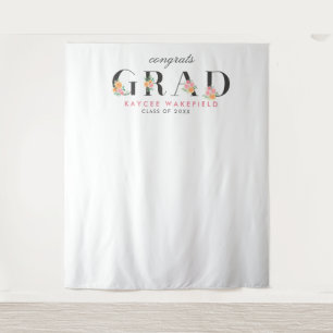 Graduation Roses and Typography Photo Backdrop Tapestry