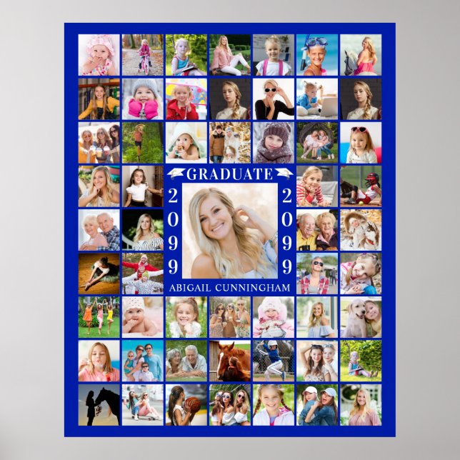 Graduation Royal Blue 55 Photo Collage Personalise Poster (Front)