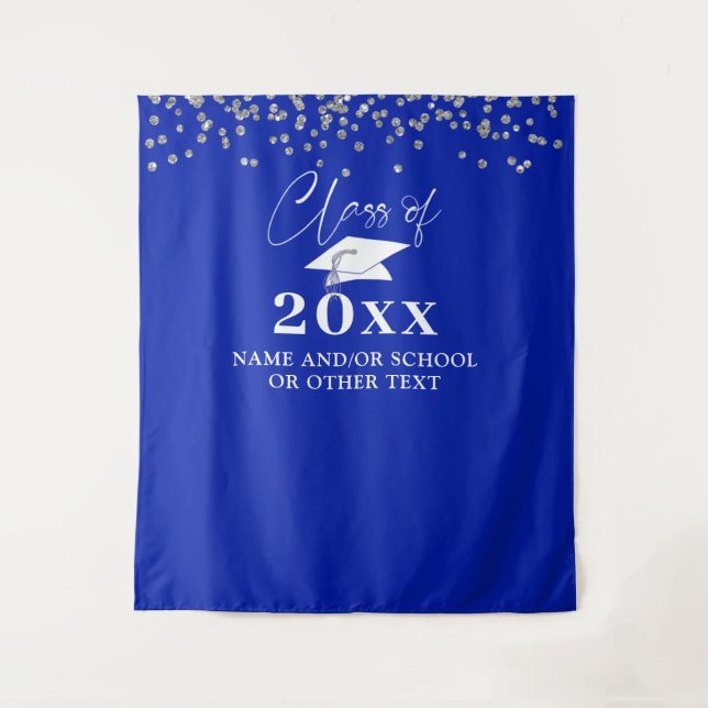 Graduation Royal Blue Class Year Photo Backdrop Tapestry (Front)